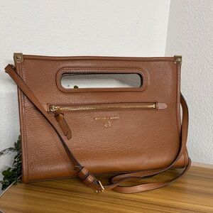 Michael Kors Jane Large Pebbled Leather Convertible Clutch Crossbody Brown